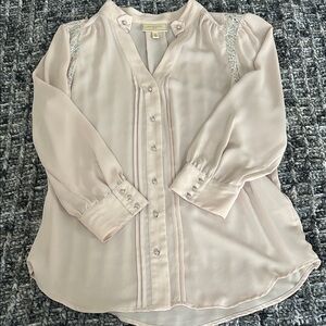 Anthropologie Blush Pink with Silver Lace Accent Blouse
